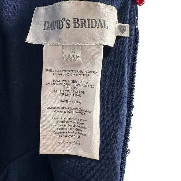 Davids Bridal Sequin Maxi Dress Navy Blue Size 1X Blouson Sleeveless Boat Neck - Picture 11 of 16